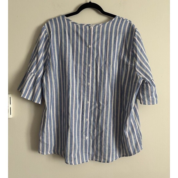 NWT NEW Izod Womens XXL‎ Linen Shirt Striped Ruffle Sleeve Nautical Summer Blue - Picture 6 of 6